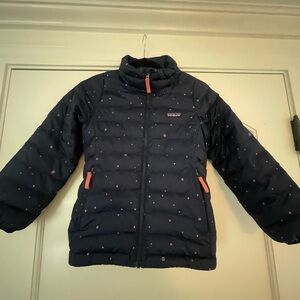 Patagonia Kids blue patterned Down Filled Puffer Outdoor Winter Jacket Sz S 7-8